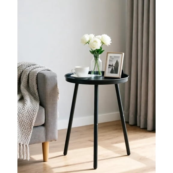 Side Table: End Table for Any Room - Small Side Tables for Small Spaces All Matte Black with 3 Legged