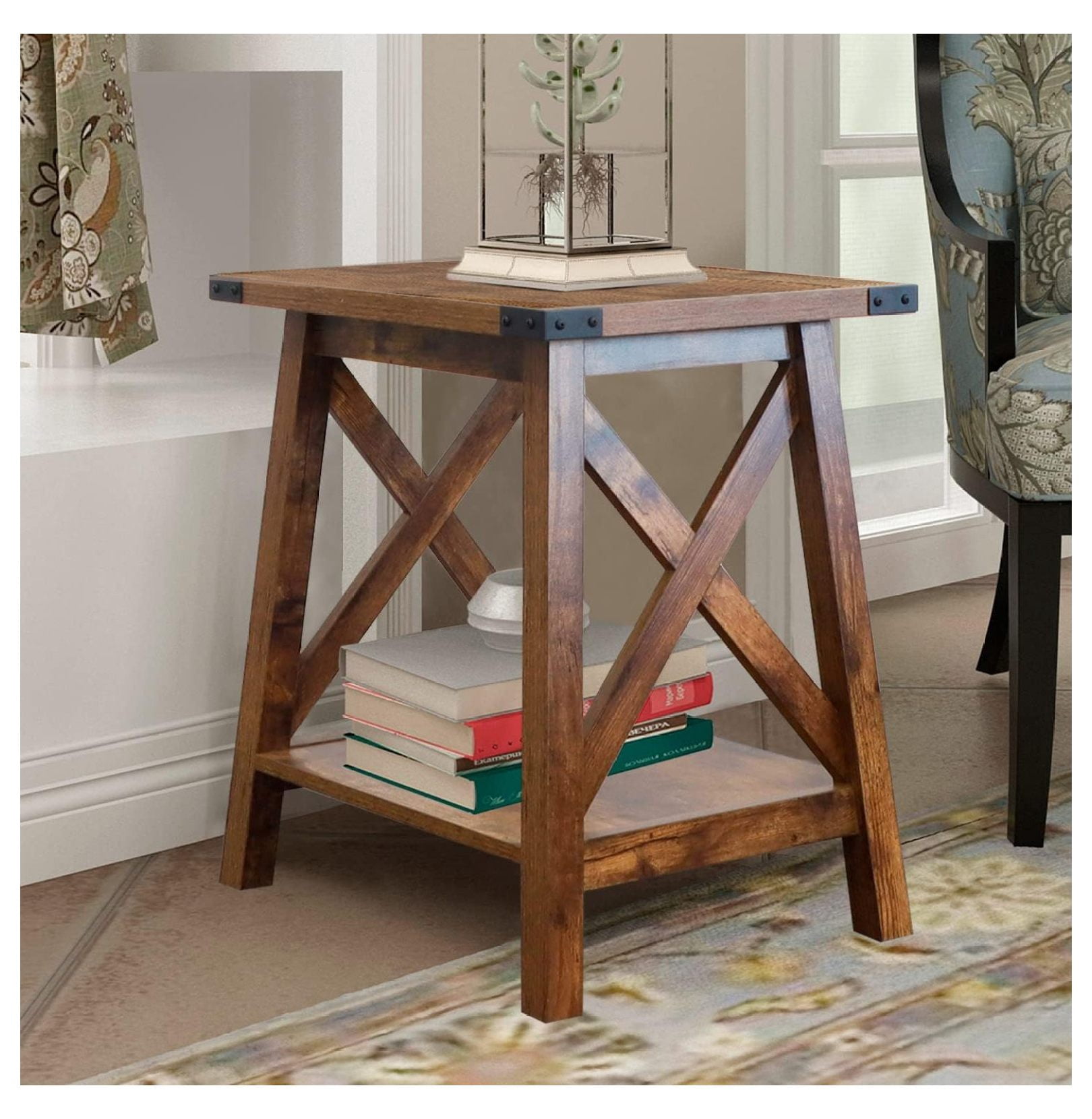 Side Table End Table for Living Room, Farmhouse Accent Wood Nightstand ...