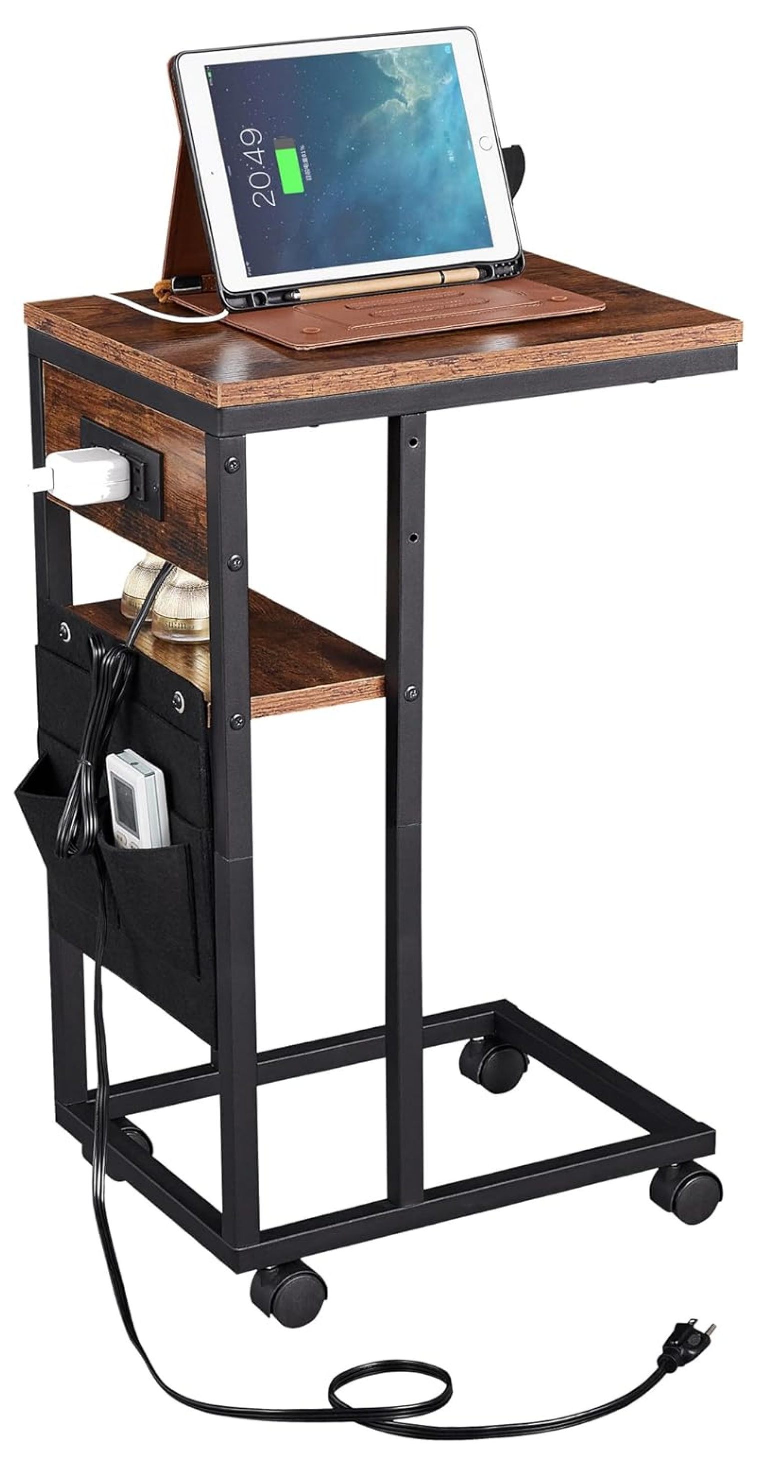Side Table,End Table with Charging Station & USB Ports,C Shaped Side ...