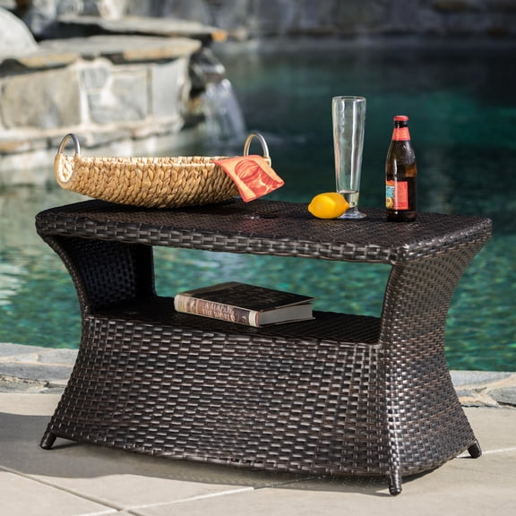 Side Table For Chaise Lounge - , Iron Frame, Patio Use, Doubles As Serving Table, 34"w X 22"d 19.5"h, Enough Shelf Space, Serves 19.5"h