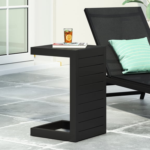 Side Table In Matte Black, Constructed From Aluminum Black With Frame For Patio Pleasure