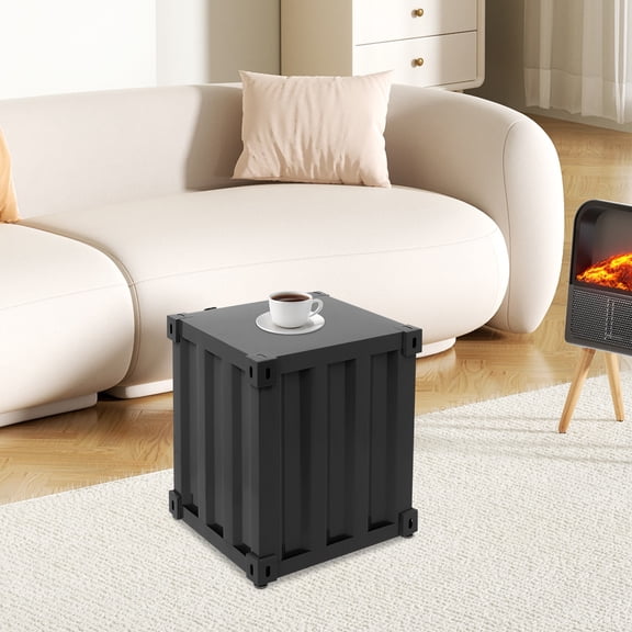 Side Table Industrial Style Iron Container Cabinet Iron Bedside Table with Metal Combination Lock 15.7 * 15.7 * 19.7in (Black)