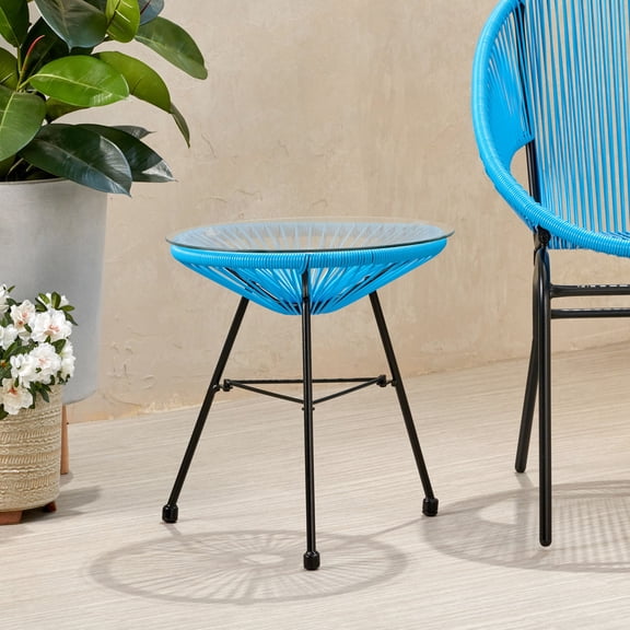 Side Table | Keep Chilled Drinks Handy for Summer Outdoor Use | Polyethylene Rattan with Hand - Crafted Details | Stronger and Safer Tempered Glass Top