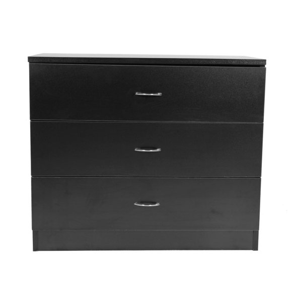 Side Table, MDF Wood Nightstand 3-Drawer Dresser Black