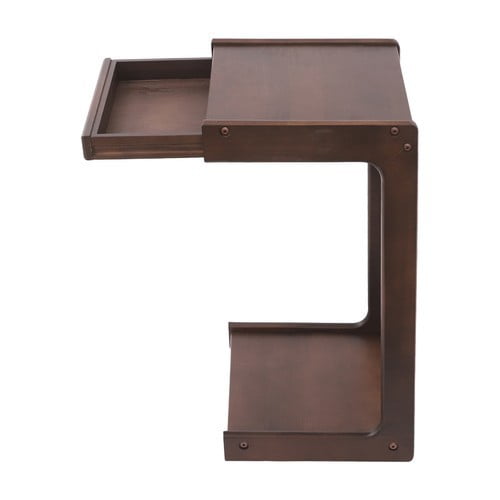Side Table, Mobile C-Shape End Table with Lockable Wheels and Drawer Storage, Sturdy Solid Wood Construction with Anti-Rust Paint for Living Room