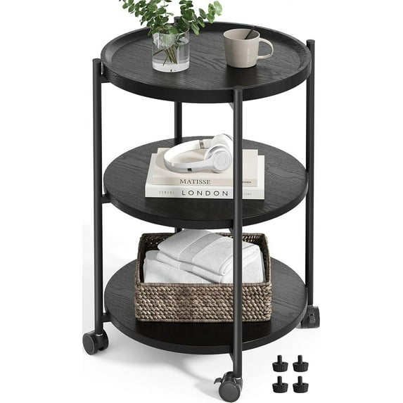 Side Table, Modern End Table with Wheels, Small Round Nightstand Bedside Table for Living Room, Bedroom, or Small Spaces