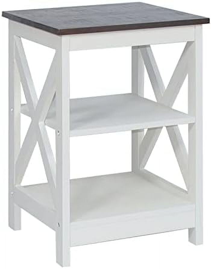 Side Table Modern Farmhouse Wood End Table with 3Tier White Oak