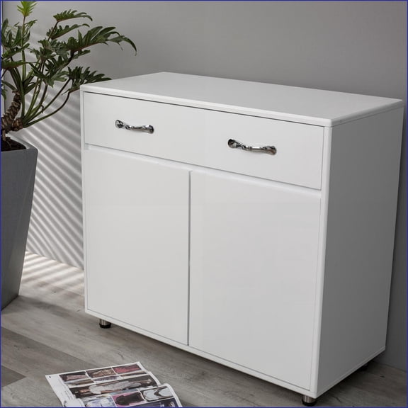 Side Table, Modern White with Drawer & Shelves | MDF | Easy Assembly
