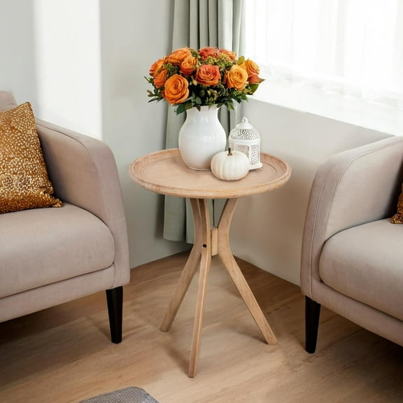 Side Table, Natural Wood Tray Top Sofa End Table, Soild Wood Rustic Accent Table, Nightstand for Family, Living Room or Dinning