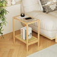 thumbnail image 1 of Side Table Nature Rattan Night Stand Glass End Table 2-Tier with Storage Boho Bedside Table for Small Spaces Bamboo Coffee Table for Bedroom Living Room, 1 of 11