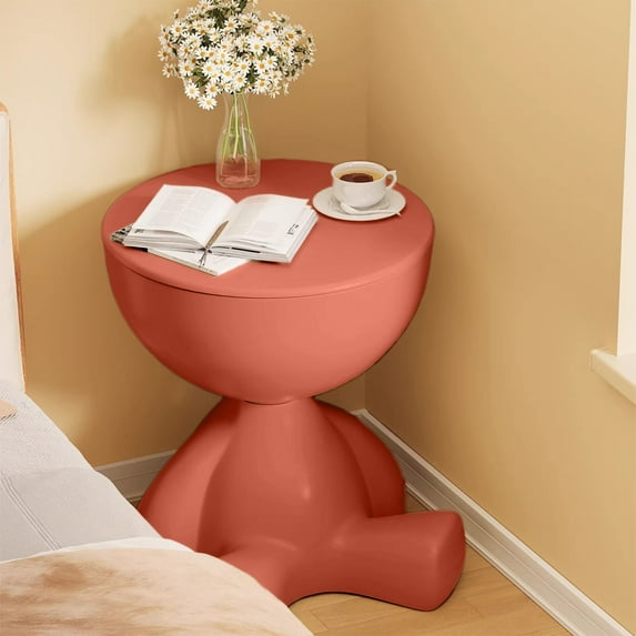 Side Table, Openable Storage Table, Funny Cute Circle Coffee Table Nightstand, Durable Modern Sofa Table Nightstand Accents for Indoor Outdoor, Multifunctional Side Storage Organizer, 41x36cm