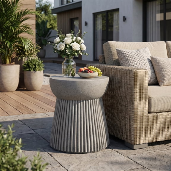 Side Table, Outdoor Lightweight Concrete Table for Patio Balcony Garden, Concrete Finish