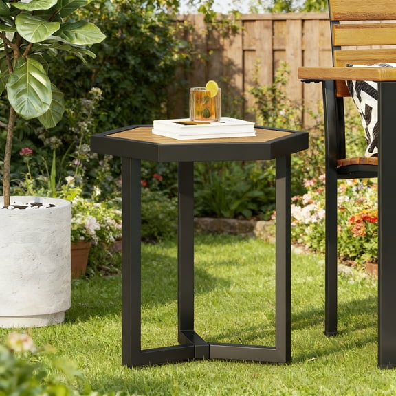 Acacia Wood Side Table, Outdoor Patio End Table for Backyard, Deck, Poolside, Garden