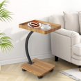 thumbnail image 1 of Side Table with Rolling Wheels, Laptop Side Table C Shape Side Table with Rolling Wheels Sofa Couch Arm Table, Tv Tray, Small Bed Stand, C Shaped End Tables for Living Room, Bedroom, Bedside,Wood, 1 of 6
