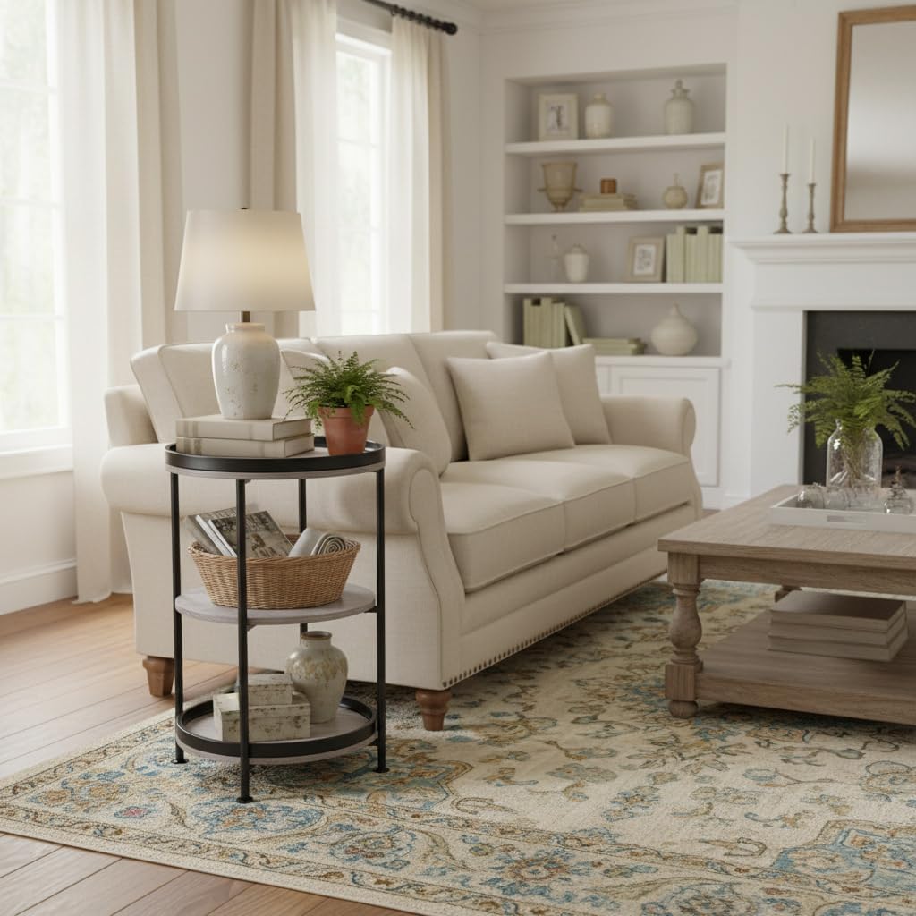 Side Table, Round End Table with 3 Storage Shelves for Living Room ...