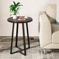 thumbnail image 1 of Side Table, Round End Table Vintage Brown Color MDF Top, Modern Coffee End Table for Living Room, Bedroom, Nightstand with Black Steel Frame for Small Spaces, 1 of 16
