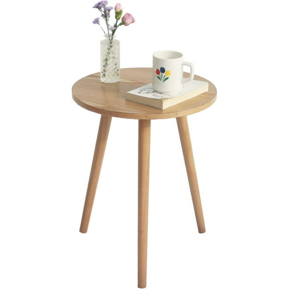 Side Table Round, Small Accent Table Nightstand Modern End Table for Living Room Bedroom Office Small Spaces, 16''D x 19.5''H(Natural Walnut)