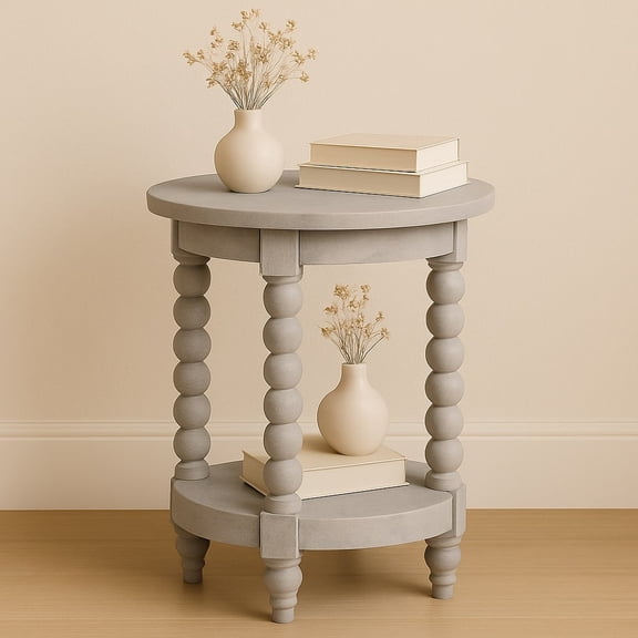 Side Table, Round Solid Mango Wood End Table with Acid Wash Brown Finish, Ellsworth Collection Handcrafted Accent Table for Living Room or Bedroom, Artisan Furniture India