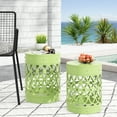 thumbnail image 1 of Side Table Set of 2, 2 Size Barrel Iron End Tables Living Room, Lace-cut Design Accent Table No Assembly Required,  13.75” W x 13.75” D x 18.00” H & 12.00” W x 12.00” D x 16.00” H, Green, 1 of 9