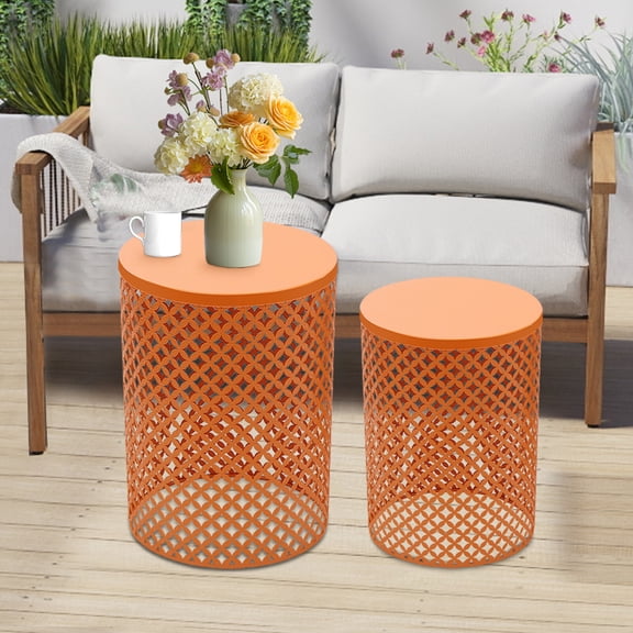 Side Table Set, 2pcs Outdoor Side Table, Orange, Metal Frame Adirondack Table for Patio, Garden, Durable End Table Decor