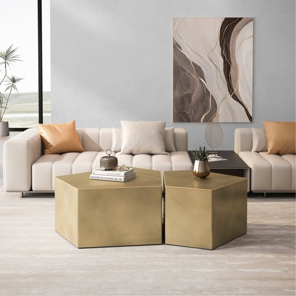 Side Table Set in Antique Gold | Create Unique Aesthetic in Home | Sturdy MDF Material | Reasonable Load - bearing Capacity