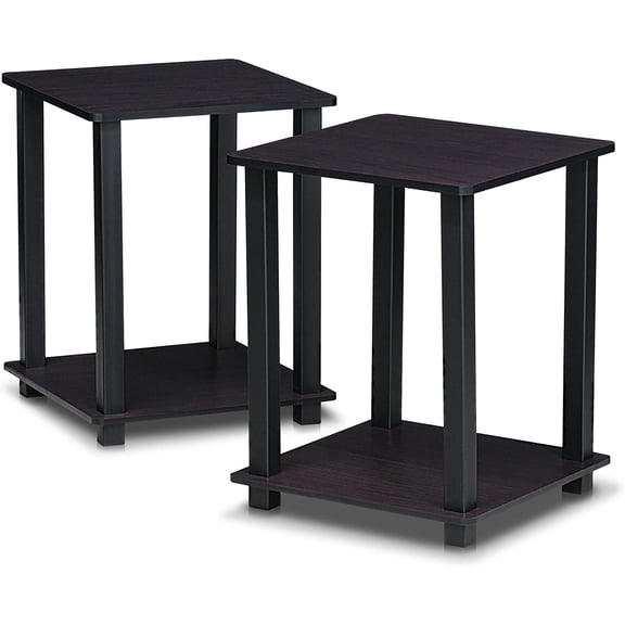 Side Table Set of 2, 2-Tier Square Modern End Table, Nightstand, Night Stand, Bedside Table, Toolless Assembly, for Living Room, Bedroom, Dark Walnut
