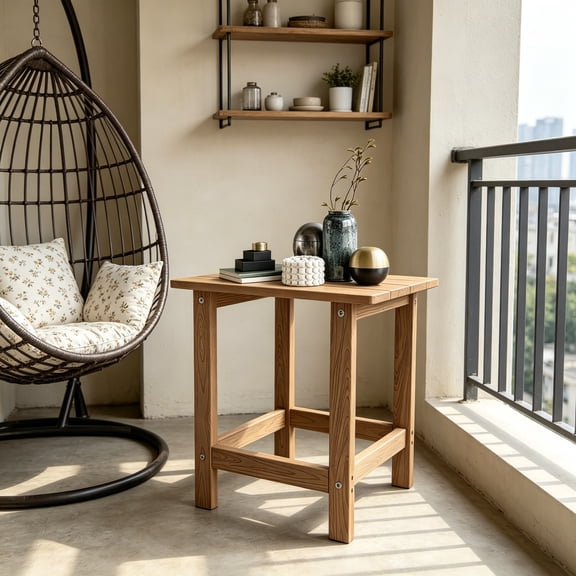 Side Table, Single Adirondack Side Table Weather Resistant, Table for Adirondack Chair, Outside End Table for Patio Pool Deck Porch, Outdoor or Indoor Use, Teak