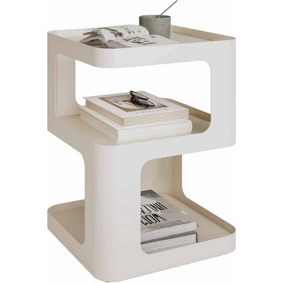 Side Table, Small End Table, Modern Nightstand, Accent Bedside Table, 3 Tier Night Stands, Metal Bed Side Table for Living Room Bedroom Outdoor Entryway, No Assembly Required
