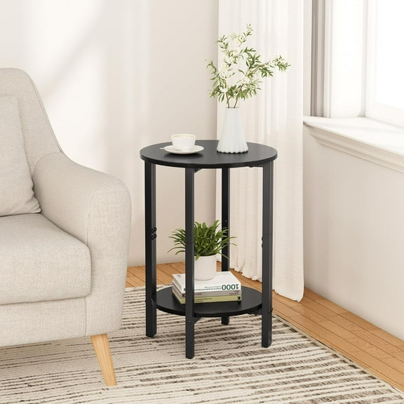 Side Table, Small End Table, Set of 2 Half Round Side Table for Living Room, 2 Tier Couch Side Tables, Small Round Coffee Table, Thin Accent Sofa Table Narrow Entryway Table, Black