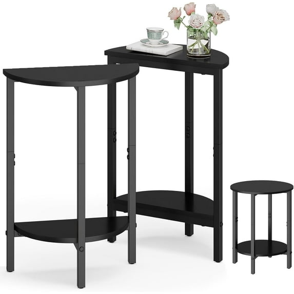 Side Table, Small End Table, Set of 2 Half Round Side Table for Living ...