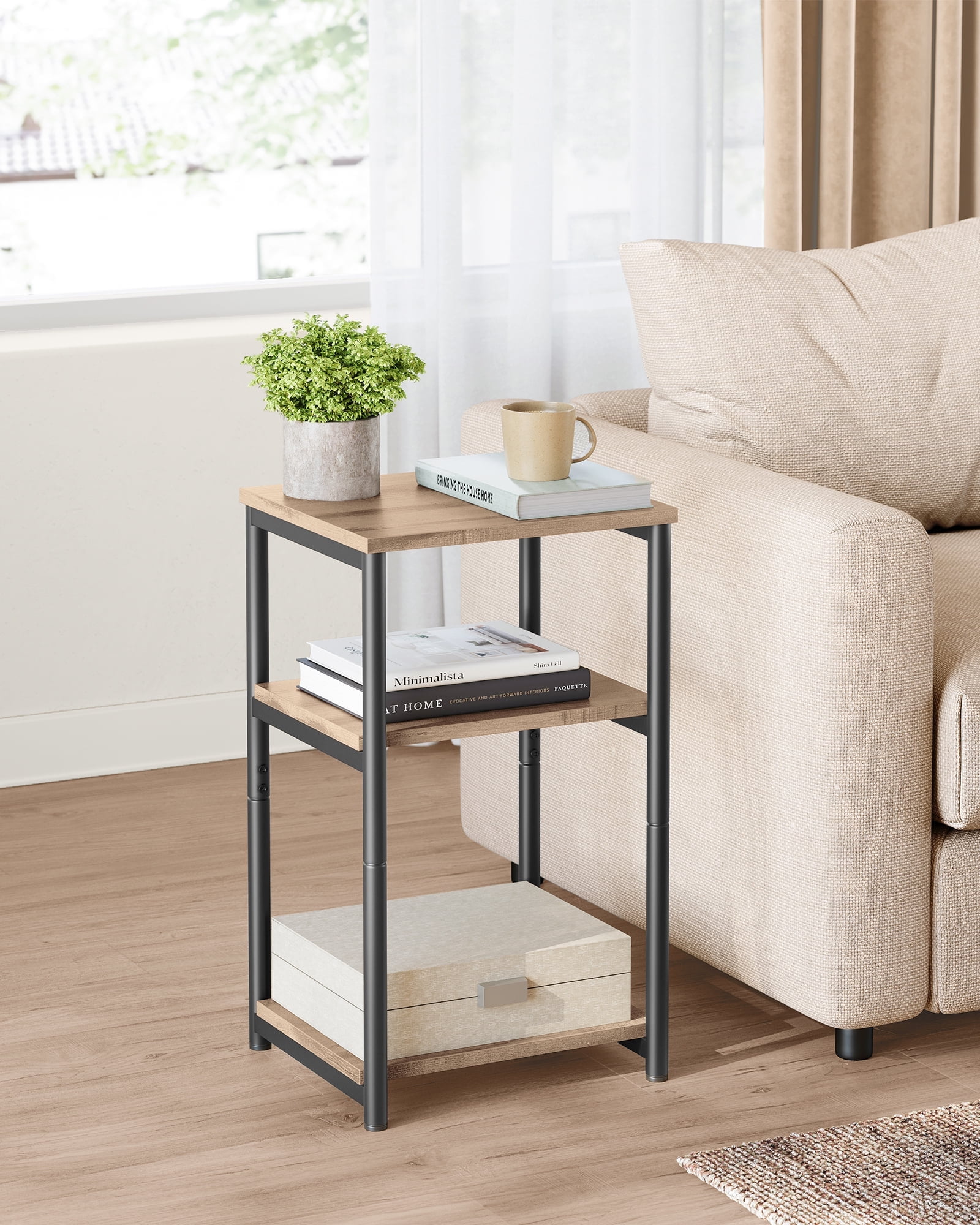 3-Tier Industrial End Table - Compact Space-Saving Design with 44lb ...