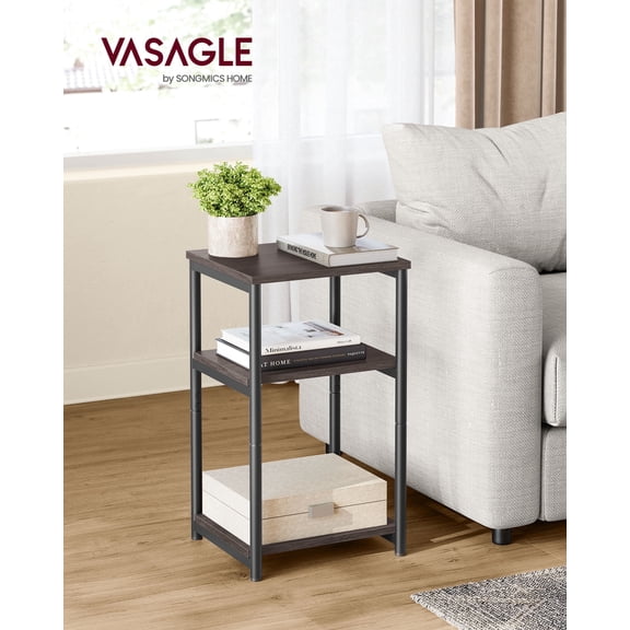 VASAGLE Side Table, Small End Table, Tall Nightstand for Living Room, Bedroom, Office, Bathroom, Chestnut Brown and Black