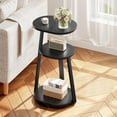 thumbnail image 1 of Side Table, Small End Table with Metal Frame, 3-Tier Bedside Tables, Round Side Tables for Living Room Bedroom Couch Bathroom, Oval, Pure Black, 1 of 20