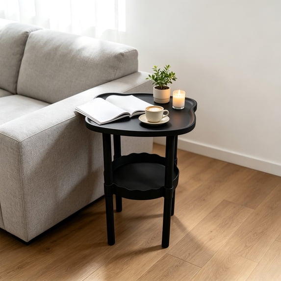 Side Table Small Round End Table with Basket Small Corner Table 2 Tier, Modern Couch Table Stand for Living Room Bedroom, Cute Small Table, Nightstand for Small Spaces