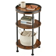 Side Table, Small Round End Table for Narrow and Small Space, 3-Tier Round Accent Couch Beside Table, Modern Side Table Corner Sofa Table Nightstand for Living Room Bedroom (Rustic Brown)