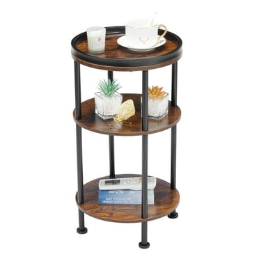 Side Table, Small Round End Table for Narrow and Small Space, 3-Tier Round Accent Couch Beside Table, Modern Side Table Corner Sofa Table Nightstand for Living Room Bedroom (Rustic Brown)