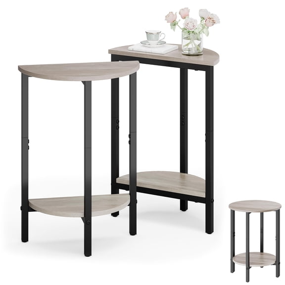 Side Table, Small Round End Table, Set of 2 Half Round Side Table for Living Room, 2 Tier Small Couch Side Tables, Round Coffee Table, Thin Accent Sofa Table Narrow Entryway Table