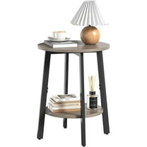 Side Table, Small Round End Table with Storage Shelf for Small Space, 2-Tier Bedside Table Sofa Couch Table, Round Accent Table Nighstands for Living Room, Bedroom, Grey