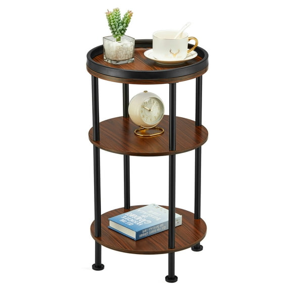 Side Table, Small Round Side Table for Small Spaces, 3-Tier Round Accent Table Slim Side Table, Modern Small End Table Corner Table Sofa Side Table for Living Room Small Nightstand Bedroom (Cherry)