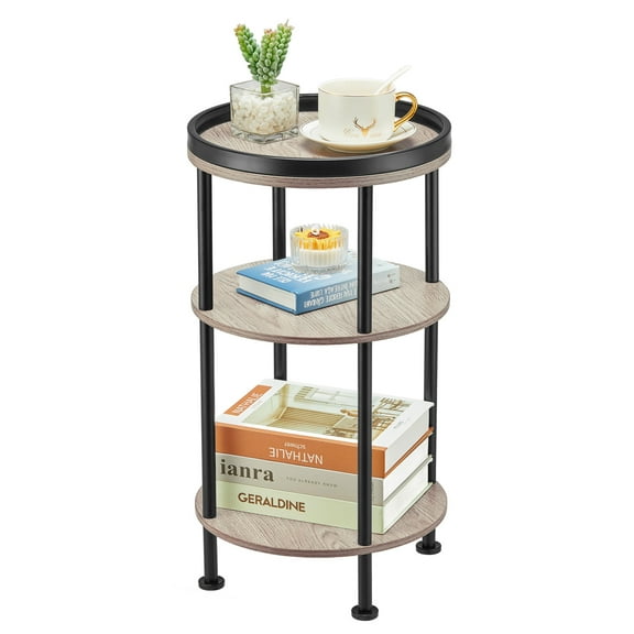 Side Table, Small Round Side Table for Small Spaces, 3-Tier Round Accent Table Slim Side Table, Modern Small End Table Corner Table Sofa Side Table for Living Room Small Nightstand Bedroom (Oak)