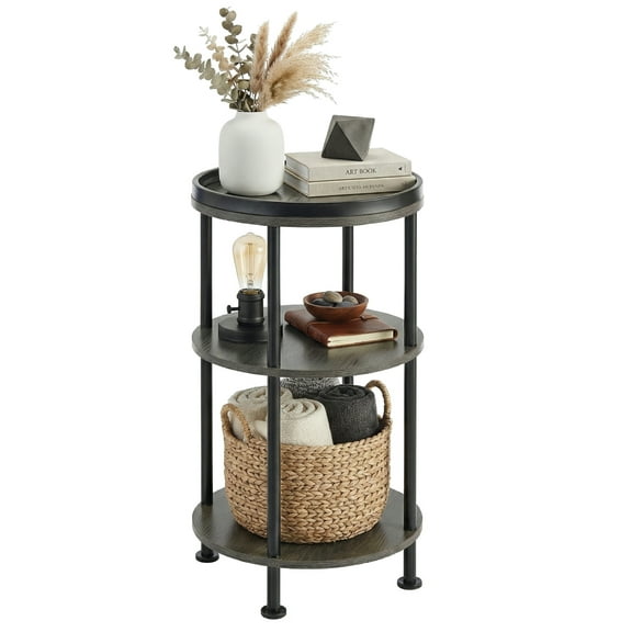Side Table, Small Round Side Table for Small Spaces, 3-Tier Round Accent Table Slim Side Table, Modern Small End Table Corner Table Sofa Side Table for Living Room Small Nightstand Bedroom (Grey)