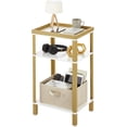 thumbnail image 1 of ZEXVIDA Side Table for Small Spaces, 3 Tier End Table with Metal Tabletop Tray Storage Shelf, Small Narrow Thin End Table Bedside Table,Nightstand for Hallway,Living Room,Bedroom (White & Gold), 1 of 10