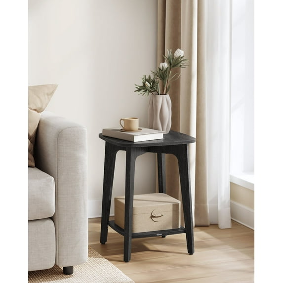 Side Table, Small Square End Table with Lower Shelf, Nightstand for Small Spaces, Charcoal Gray