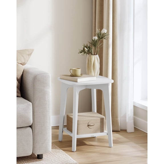 VASAGLE MAEZO Collection - Side Table, 2-Tier Small Square End Table, Nightstand with Tapered Legs, Curved Transitions, for Small Spaces, Living Room, Bedroom, Cloud White