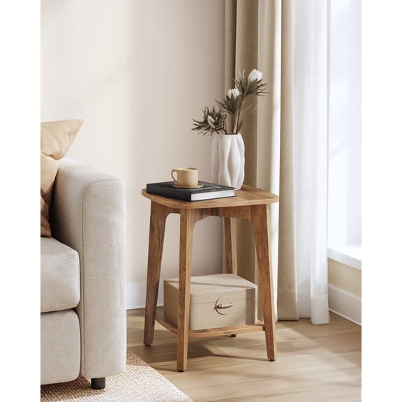 VASAGLE MAEZO Collection - Side Table, 2-Tier Small Square End Table, Nightstand with Tapered Legs, Curved Transitions, for Small Spaces, Living Room, Bedroom, Honey Brown