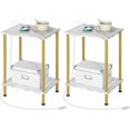 thumbnail image 1 of Side Table with  Station, Set of 2 End Tables with  Port and Outlet, Nightstand with 2-Layer Storage Shelves for Small Spaces,  Room, ,  and Marble DM09UBZP201, 1 of 7