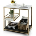 Side Table with Storage, 3Tier End Table with Golden Polished Steel Frame Sofa Couch Table for
