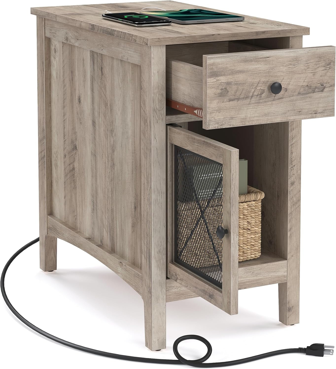 Side Table with Storage, End Table with USB Ports and Outlets ...