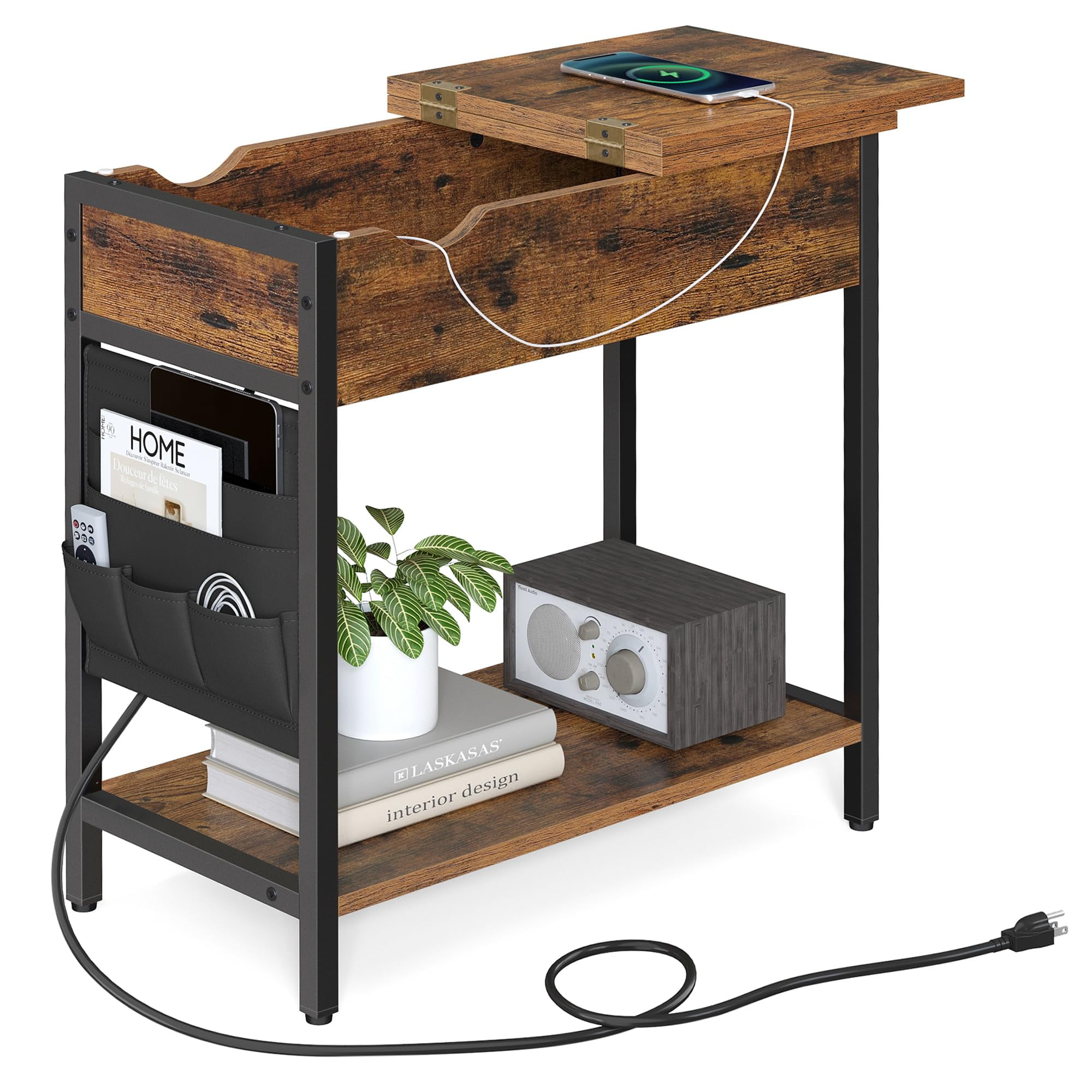Side Table with Storage, End Table with USB Ports and Outlets ...