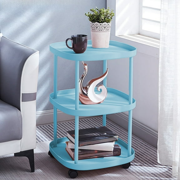 Side Table with Wheels, 3 Tier End Table Living Room Plastic Mobile Sofa Accent Table- Easy Assembly, Small Night Stand Bedside Table for Bedroom, Living Room, Entryway, Farmhouse